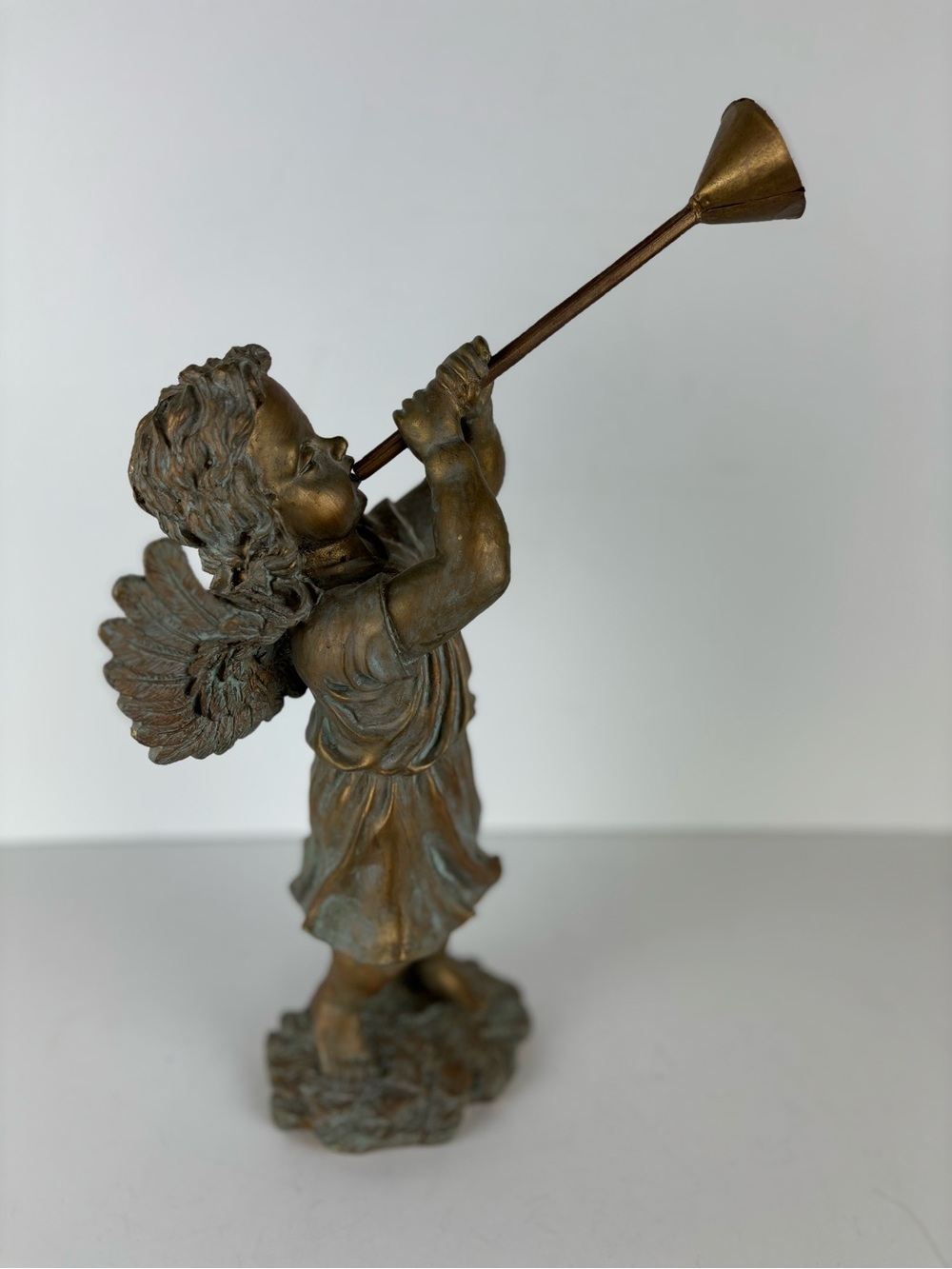 Vintage Syroco Style Resin Golden Cherub/Angel Blowing a Horn-12” tall